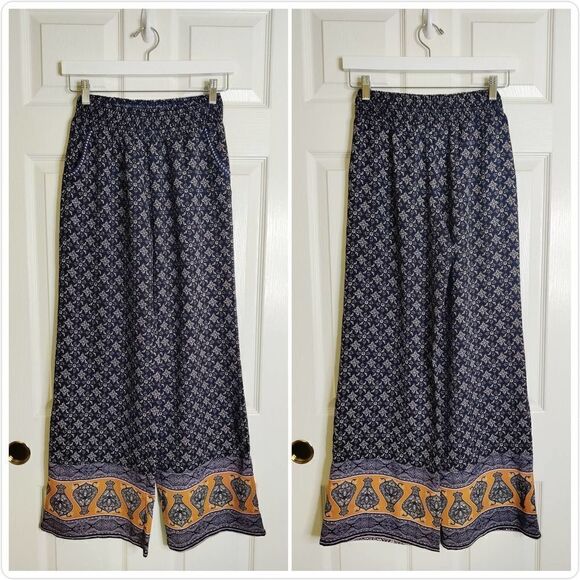 About A Girl printed boho wide leg flare pants sz S - Picture 1 of 9